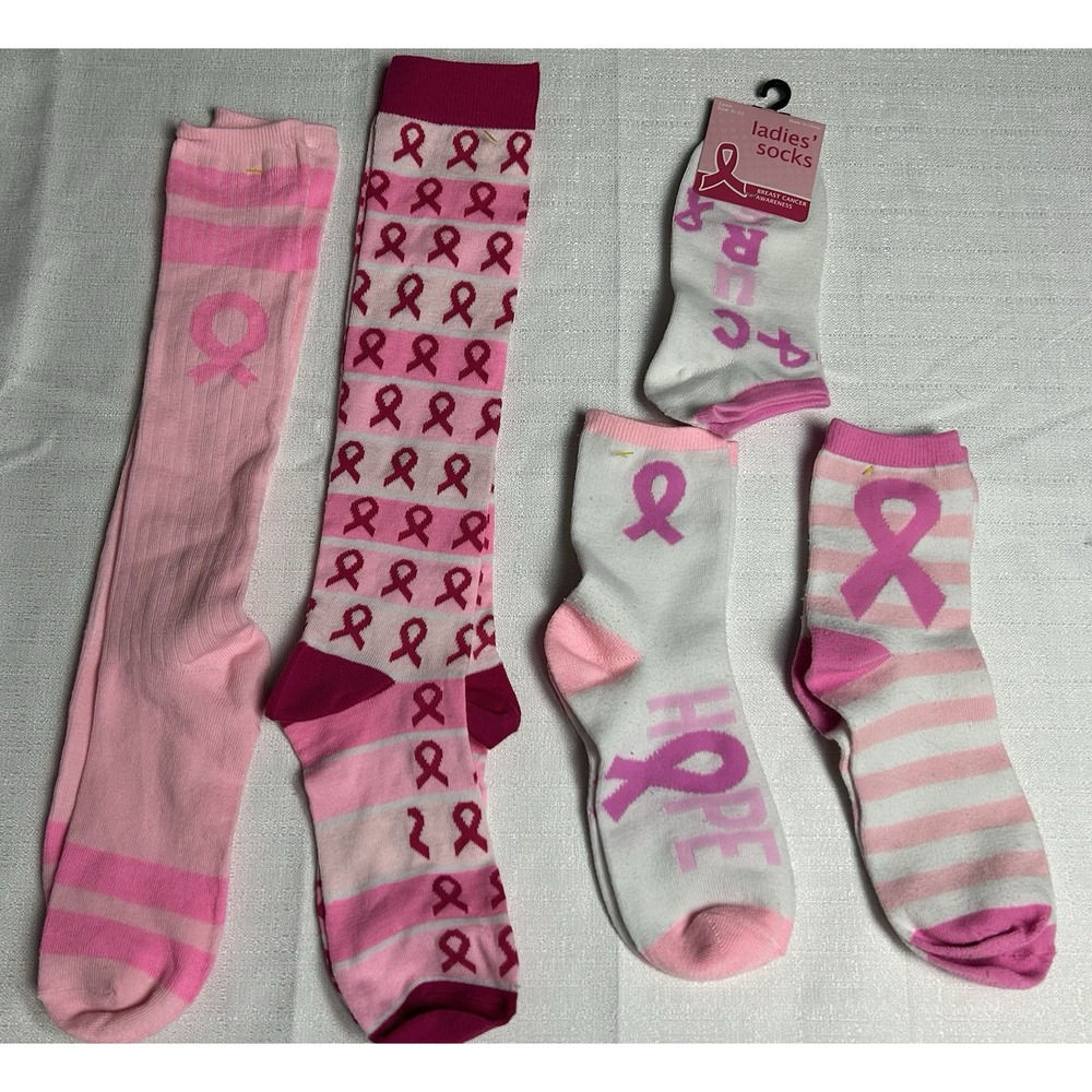5 Pair Women's Breast Cancer Awareness Socksβ Sz 9-11